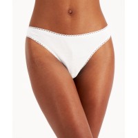Charter Club Everyday Cotton Women’s Lace-Trim Thong, White, Large