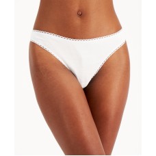 Charter Club Everyday Cotton Women’s Lace-Trim Thong, White, Large