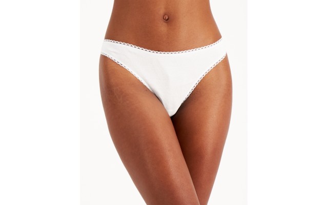  Everyday Cotton Women’s Lace-Trim Thong, White, Large