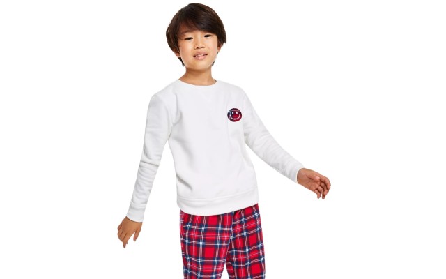  Kids Solid Smile Matching Crewneck Cotton Top, White, 8 REG
