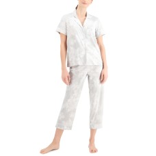 Charter Club Notch Collar Capri Pants Pajama Set, Floral Toile, Large
