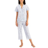 Charter Club Notched Collar Top & Capris Pajama Sets, Light Blue, X-Small