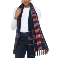 Charter Club Patterned Wrap Scarf, Blue/Red, 64″ x 13″