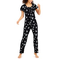 Charter Club Printed Pleated-Front Pajama Sets, Black, Small