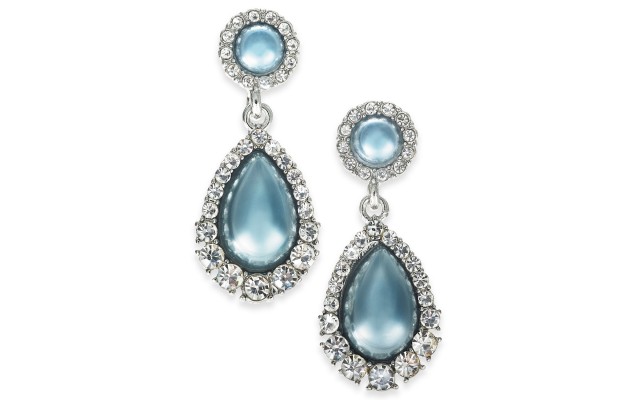  Silver-Tone Crystal & Imitation Pearl Drop Earrings