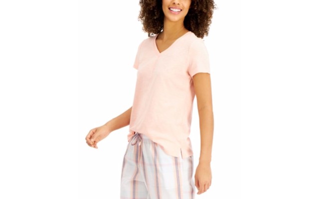 V-neck Pajama Top, Medium, Pink