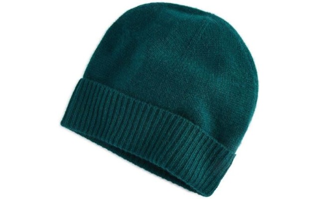  Womens 100% Cashmere Cuffed Beanie, Deep Alpine