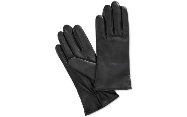  Women's Cashmere Lined Leather Tech Gloves, Black, Large