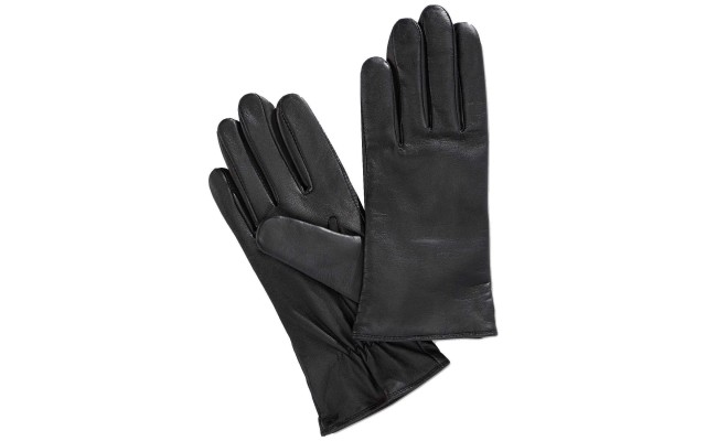  Women's Cashmere Lined Leather Tech Gloves, Black, Medium