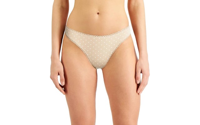  Womens Everyday Cotton Lace Trim Thong, Beige, X-Large