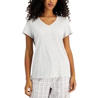 Charter Club Womens Everyday Cotton V-Neck Pajama T-Shirt, Gray, Small