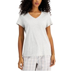 Charter Club Womens Everyday Cotton V-Neck Pajama T-Shirt, Gray, Small