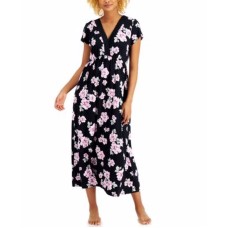 Charter Club Womens Floral-Print Surplice Long Nightgowns