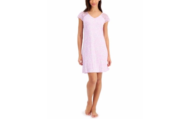  Women's Lace-Sleeve Chemise Nightgowns, Purple, X-Small
