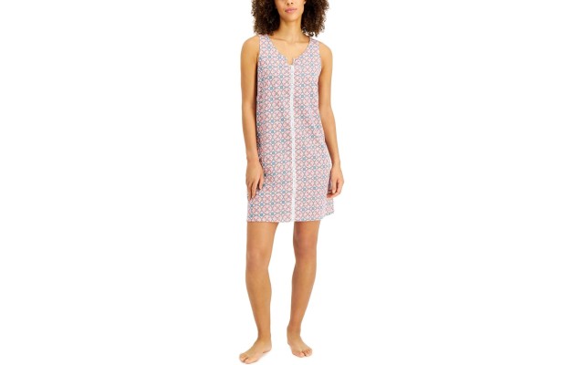  Womens Lace-Trim Cotton Nightgown, Entwine Geo,  X-Small