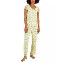 Charter Club Women’s Lace-Trim Printed Pajama Set, Yellow, X-Small