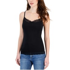 Charter Club Women’s Lace-Trim Shelf-Bra Tank Top, Black, Large