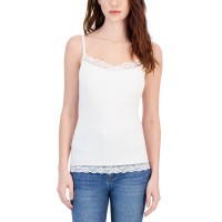 Charter Club Women’s Lace-Trim Shelf-Bra Tank Top, Bright White, Large