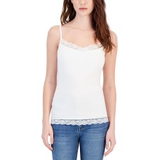 Charter Club Women’s Lace-Trim Shelf-Bra Tank Top, Bright White, Large