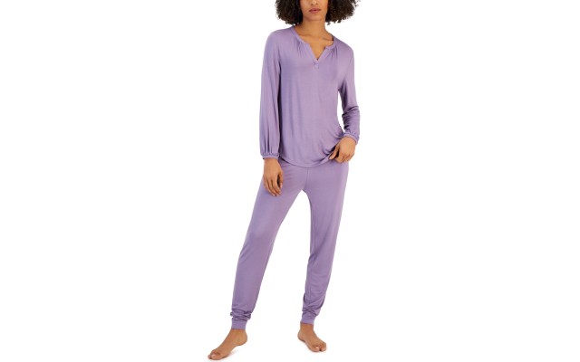  Women’s Modern Essentials Long Sleeve Pajama Set, Purple, Small
