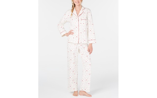  Women’s Printed Cotton Flannel Pajama Set (XL, Cardinal)