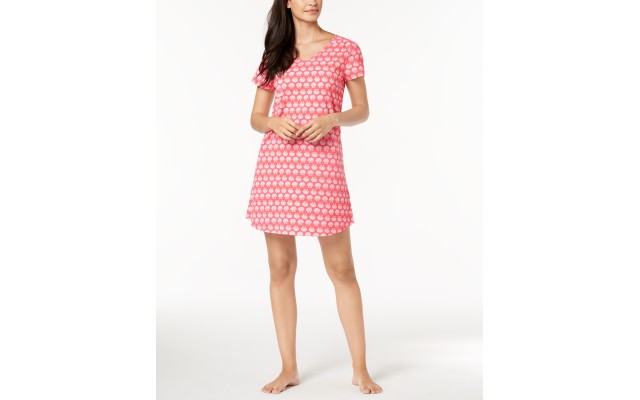 Womens Printed Cotton Sleepshirt,Red, XXL