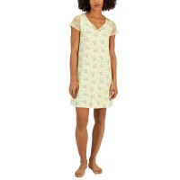 Charter Club Women’s Printed Lace-Sleeve Chemise, Yellow, Medium