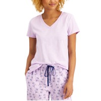 Charter Club Womens Short Sleeve V-Neck Pajama Top (X-Small, Lilac Moon)