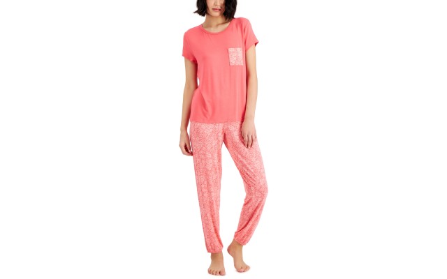  Womens Short-Sleeve & Pants Pajama Set, Pink, X-Small