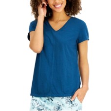 Charter Club Womens V-neck Pajama Top, Teal, Small