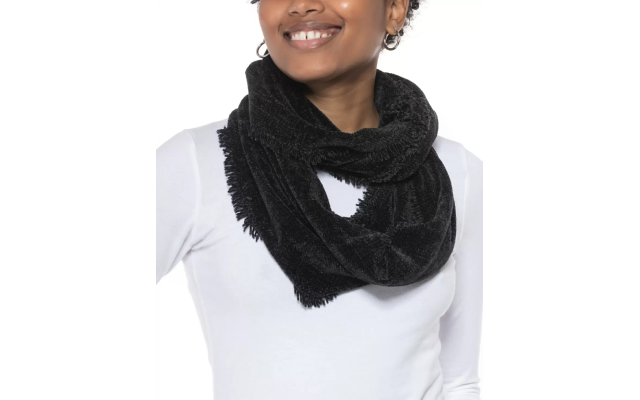  Woven Chenille Loop Scarf, Black, 30” x 13”