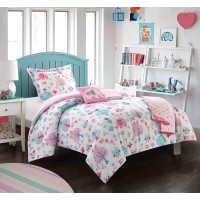Chic Home Elephant Garden 5 Piece Full Comforter Set, Pink