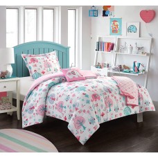 Chic Home Elephant Garden 5 Piece Full Comforter Set, Pink