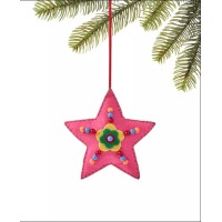 Christmas Joy Merry and Brightest Pink Star Ornament, 5”