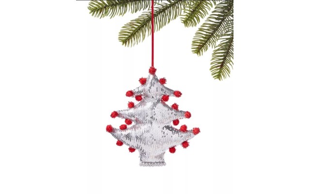  Peppermint Twist Sequin Christmas Tree Ornament, White