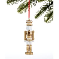 Christmas Joy Shine Bright, Gold and White Modern Nutcracker Ornament