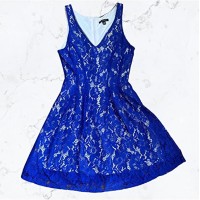 City Studio Womens Blue Zippered Pleated Lined Sleeveless V Neck Mini Party Fit + Flare Dress Juniors 5