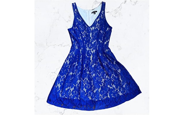  Womens Blue Zippered Pleated Lined Sleeveless V Neck Mini Party Fit + Flare Dress Juniors 5