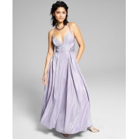 City Studios Womens Juniors’ Appliqued Lace-Up-Back Gown, Light Purple/1