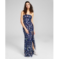 City Studios Womens Juniors’ Embellished Strapless Gown, Navy/17