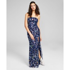 City Studios Womens Juniors’ Embellished Strapless Gown, Navy/17