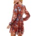 s Womens Juniors’ Floral Fit & Flare Dress, Dark Orange/S
