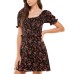 s Womens Juniors’ Floral-Print Back-Cutout Dress, Black/M