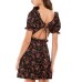 s Womens Juniors’ Floral-Print Back-Cutout Dress, Black/XXL