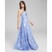 s Womens Juniors’ Printed-Overlay Glitter Ball Gown, Light Blue/5