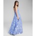 s Womens Juniors’ Printed-Overlay Glitter Ball Gown, Light Blue/5