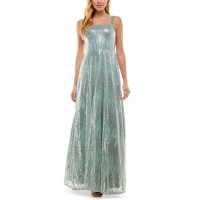 City Studios Womens Juniors’ Sequin Ballgown, Light Green/1
