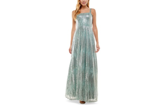 s Womens Juniors’ Sequin Ballgown, Light Green/1