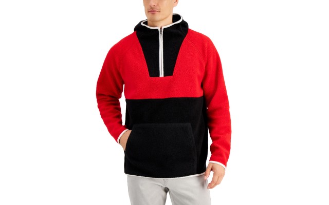  Men’s Colorblocked Anorak Sweaters, Red, Large