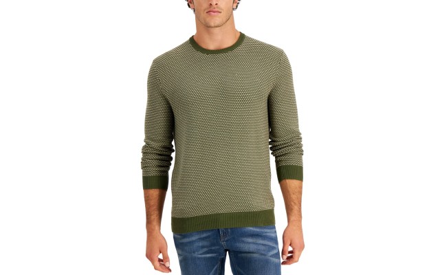  Men’s Elevated Tonal Texture Sweaters, Green, Small